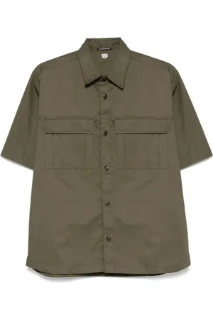 C.P. Company Koszule, Mężczyzna, Zielony, XL, Bawełna, Koszulka khaki z zapięciem na guziki