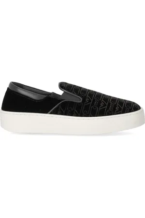 Emporio Armani Buty, Kobieta, Czarny, 38 EU, Skóra, Czarne wsuwane sneakersy z monogramem