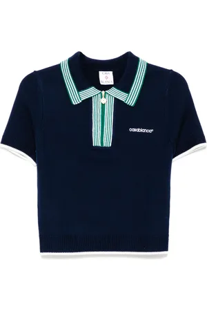 Casablanca Koszulki, Kobieta, Niebieski, M, Wełna, Dzianinowa koszulka polo tenisowa z zamkiem