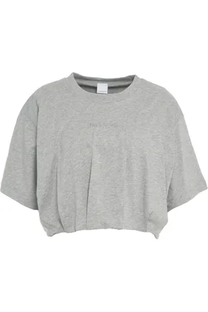 Pinko Koszulki, Kobieta, Szary, M, Szara Oversize Crop T-shirt z Logo Detailing