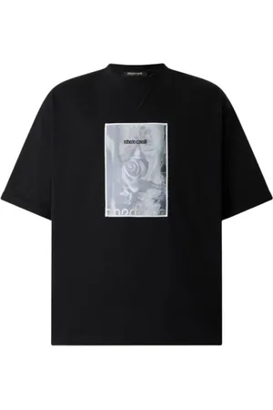 Roberto Cavalli Koszulki, Mężczyzna, Czarny, S, Rose-Print Logo T-Shirt
