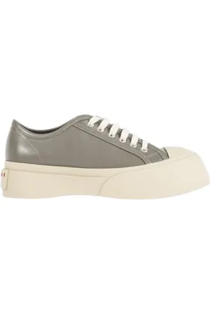 Marni Buty, Kobieta, Szary, 37 EU, Skóra, Skórzane sznurowane sneakersy