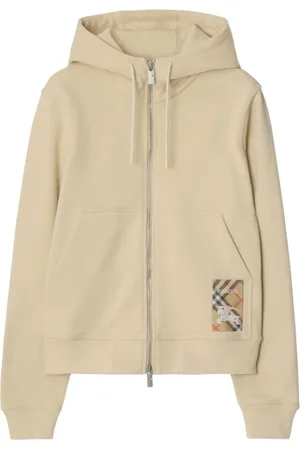 Burberry Bluzy, Kobieta, Beżowy, XS, Bawełna, Bluza z kapturem i zamkiem Logo Pocket
