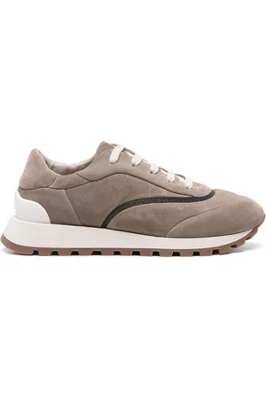 Brunello Cucinelli Buty, Kobieta, Beżowy, 38 1/2 EU, Skóra, Skórzane sneakersy z łańcuchem