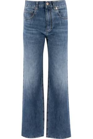 Brunello Cucinelli Jeansy, Kobieta, Niebieski, S, Bawełna, Jeansyy Vintage z Wysokim Stanem o Prostym Kroju