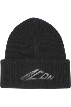 Dsquared2 Akcesoria, Mężczyzna, Czarny, ONE SIZE, Wełna, Wełniana Czapka Icon