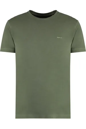 GANT Koszulki, Mężczyzna, Zielony, M, Bawełna, Bawełniany T-shirt z Prążkowanym Dekoltem