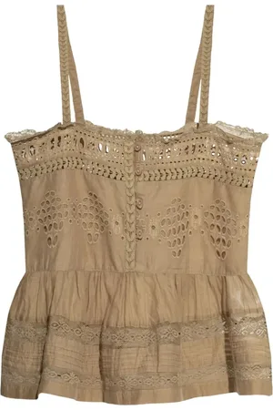Isabel Marant Koszulki, Kobieta, Beżowy, S, Haftowana Khaki Bluzka z Ramiączkami