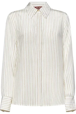 Max Mara Bluzki, Kobieta, Biały, L, Jedwabna Biała Koszula w Pionowe Paski