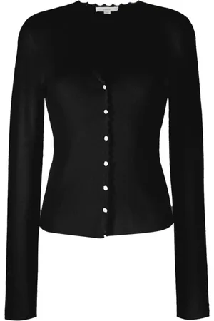 Vince Swetry, Kobieta, Czarny, L, Nylon, Czarny Elegancki Sweter z Koronkowym Wykończeniem