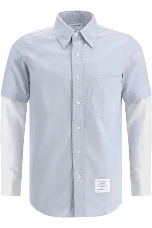 Thom Browne Koszule, Mężczyzna, Niebieski, S, Bawełna, Koszula Oxford z podwójnymi rękawami