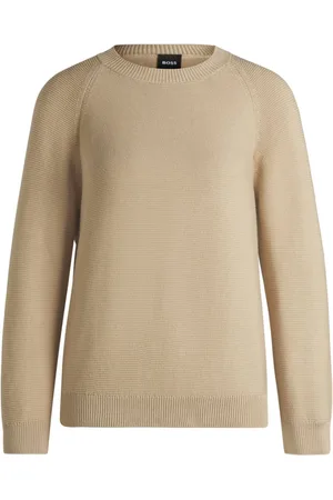 HUGO BOSS Swetry, Kobieta, Beżowy, L, Beżowy Sweter z Okrągłym Dekoltem