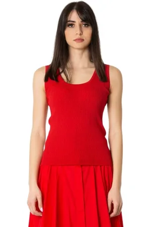 Max Mara Koszulki, Kobieta, Czerwony, L, Maglia a Coste Sleeveless Top