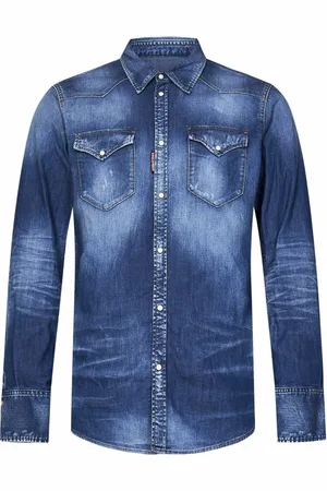 Dsquared2 Koszule, Mężczyzna, Niebieski, S, Bawełna, Klasyczna koszula westernowa
