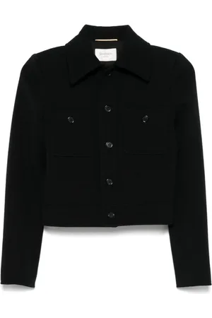 Saint Laurent Kurtki, Kobieta, Czarny, S, Czarna kurtka z guzikami i kieszeniami