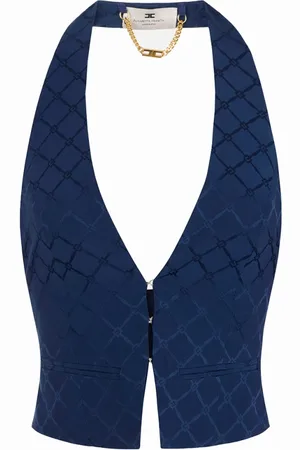 Elisabetta Franchi Kurtki, Kobieta, Niebieski, M, Satyna, Satynowa Kamizelka z Żakardowym Wzorem w Diamenty