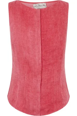 Cortana Koszulki, Kobieta, Różowy, L, Len, Linen Vest in Striped Maltinto