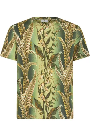 Etro Koszulki, Mężczyzna, Zielony, L, Bawełna, T-shirt z zielonym nadrukiem liści