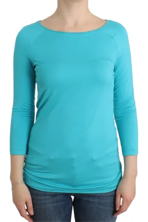 ERMANNO SCERVINO Koszulki, Kobieta, Niebieski, M, Elegancka Bluzka w Odcieniach Błękitu z Mieszanki Modalu