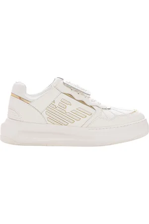 Emporio Armani Buty, Kobieta, Biały, 40 EU, Skóra, Skórzane sneakersy z bocznym logo