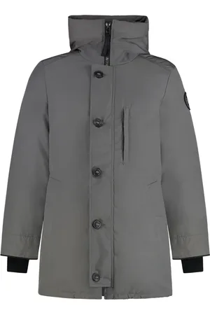Canada Goose Kurtki, Mężczyzna, Szary, L, Bawełna, Parka z kapturem i naszywką z logo