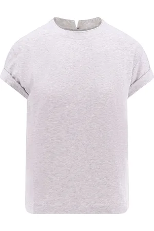 Brunello Cucinelli Koszulki, Kobieta, Szary, L, Bawełna, Kultowy T-shirt z bawełny z aplikacją z klejnotów
