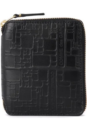 Comme des Garçons Akcesoria, unisex, Czarny, ONE SIZE, Skóra, Skórzany portfel z nadrukiem i zapięciem na zamek