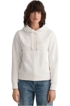 GANT Bluzy, Kobieta, Biały, S, Bawełna, Regulowana bluza z kapturem