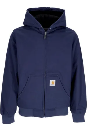 Carhartt Bluzy, Mężczyzna, Niebieski, M, Bawełna, Niebieska Aktywna Kurtka z Podszewką Polarową