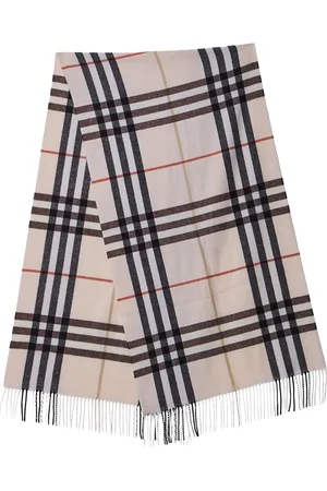 Burberry Akcesoria, Kobieta, Beżowy, ONE SIZE, Kaszmir, Szal Kaszmirowy w Kratę z Frędzlami