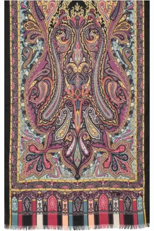 Etro Akcesoria, Kobieta, Wielobarwność, ONE SIZE, Kaszmir, Szal Kaszmirowy z Frędzlami w Paisley