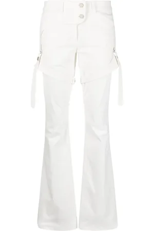 Courrèges Spodnie, Kobieta, Biały, M, Bawełna, Białe spodnie bootcut z paskami do pończoch