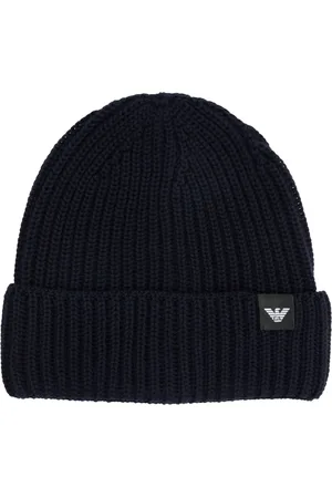 Emporio Armani Akcesoria, Mężczyzna, Niebieski, L, Gładka Czapka Beanie z Logo