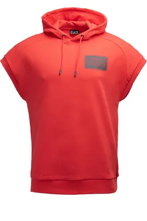 EA7 Bluzy, Mężczyzna, Czerwony, M, Bawełna, Bluza bez rękawów z kapturem