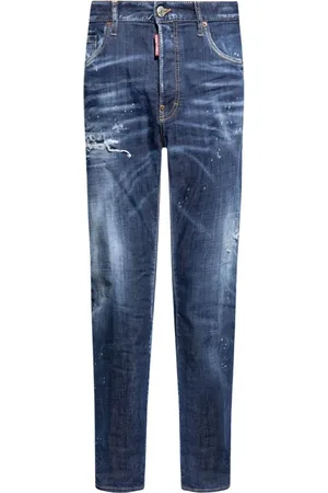 Dsquared2 Jeansy, Mężczyzna, Niebieski, S, Denim, Jeansyy Denim Straight z Efektem Sprania