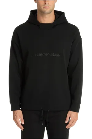 Emporio Armani Bluzy, Mężczyzna, Czarny, M, Bawełna, Bluza z kapturem ze sznurkiem i logo
