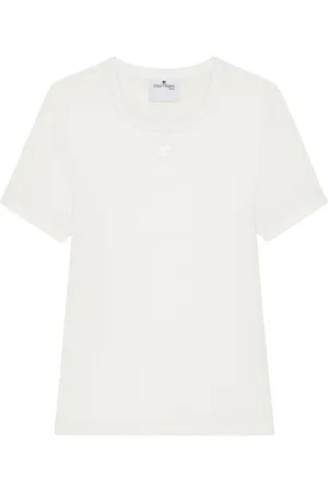 Courrèges Koszulki, Kobieta, Biały, S, Bawełna, Bawełniany T-shirt z okrągłym dekoltem i logo
