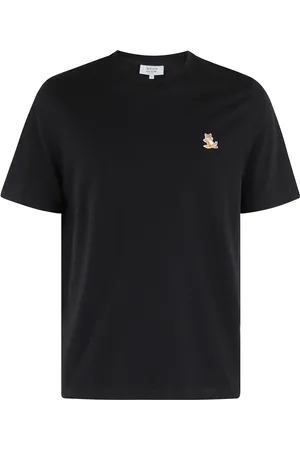 Maison Kitsuné Koszulki, Mężczyzna, Czarny, XL, Bawełna, Koszulka z naszywką lisa Fox Patch Tee Shirt