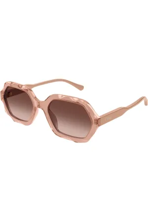 Chloé Akcesoria, Kobieta, Różowy, ONE SIZE, Sześciokątne okulary przeciwsłoneczne w stylu vintage z octanu