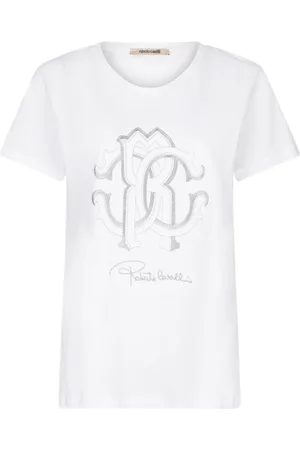 Roberto Cavalli Koszulki, Kobieta, Biały, S, Bawełna, Monogram RC T-shirt