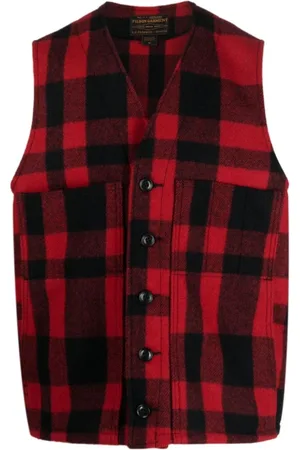 Filson Kurtki, Mężczyzna, Czerwony, M, Wełna, Czerwony sweter w kratę z wełny z dekoltem w serek