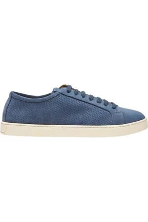 Scarosso Buty, Mężczyzna, Niebieski, 43 1/2 EU, Skóra, Niebieskie sneakersy ze skóry nubukowej z perforowaną cholewką