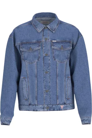 Guess Kurtki, Mężczyzna, Niebieski, S, Denim, Denimowa kurtka typu trucker