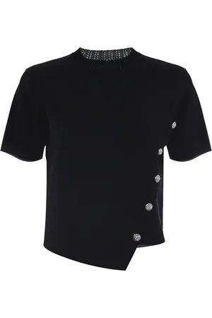 Kocca Swetry, Kobieta, Czarny, XL, Elegancka Bluzka z Przekośnymi Guzikami