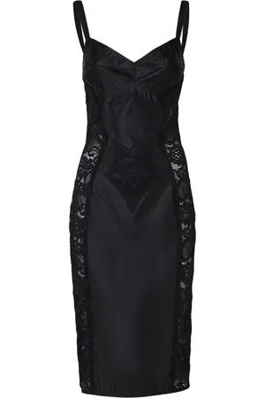 Dolce & Gabbana Sukienki, Kobieta, Czarny, M, Czarna Satynowa Koronkowa Sukienka Korsetowa Midi