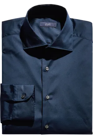 FAY Koszule, Mężczyzna, Niebieski, S, Cam Popeline Stre Collo Francese Blu Shirt