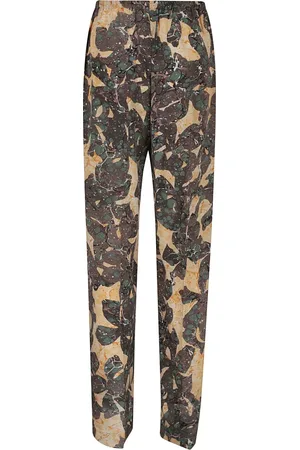 DRIES VAN NOTEN Spodnie, Kobieta, Wielobarwność, XS, Luksusowe Jedwabne Brązowe Spodnie
