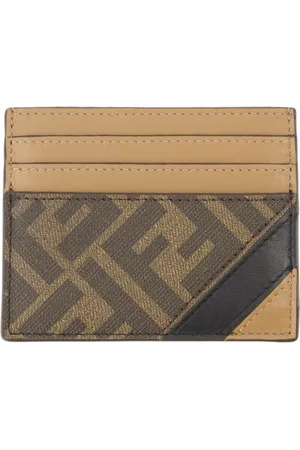 Fendi Akcesoria, Mężczyzna, brązowy, ONE SIZE, Skóra, Skórzany Portfel na Karty z Nadrukiem FF