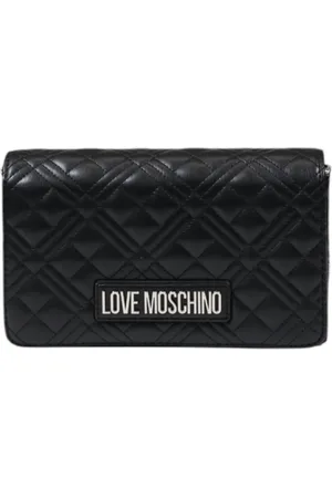 Moschino Torebki, Kobieta, Czarny, ONE SIZE, Portfel na łańcuszku z pikowaniem i zapięciem na klips