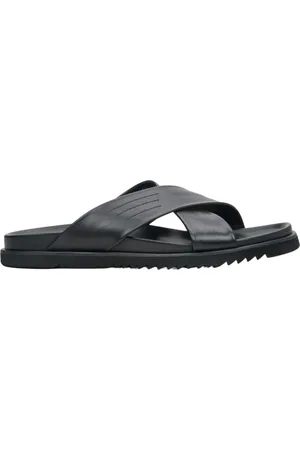 Estro Buty, Mężczyzna, Czarny, 41 EU, Skóra, Czarne skórzane klapki z krzyżowymi paskami